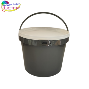 Seau rond gris plastique 5L PP + couvercle blanc