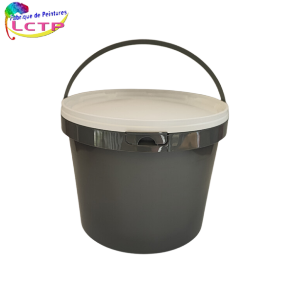 Seau rond gris plastique 5L PP + couvercle blanc