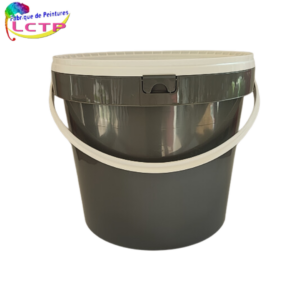 seau rond gris plastique PP 18 L + couvercle blanc