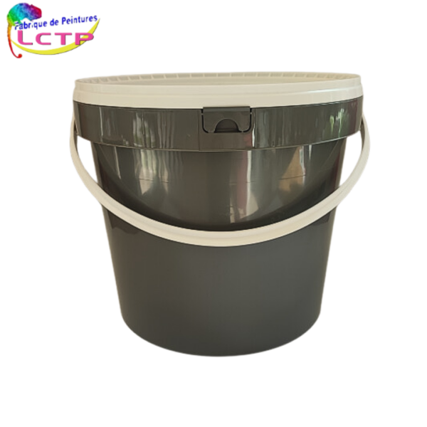 seau rond gris plastique PP 18 L + couvercle blanc