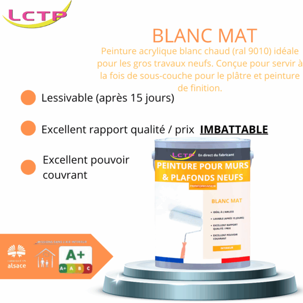 BLANC MAT - Blanc chaud mat pour MURS & PLAFOND NEUFS. Idéal à l’airless – Image 2