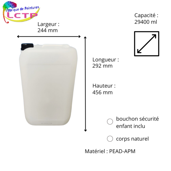 Jerrican naturel 25 L PEAD-APM + bouchon sécurité enfant inclu – Image 2