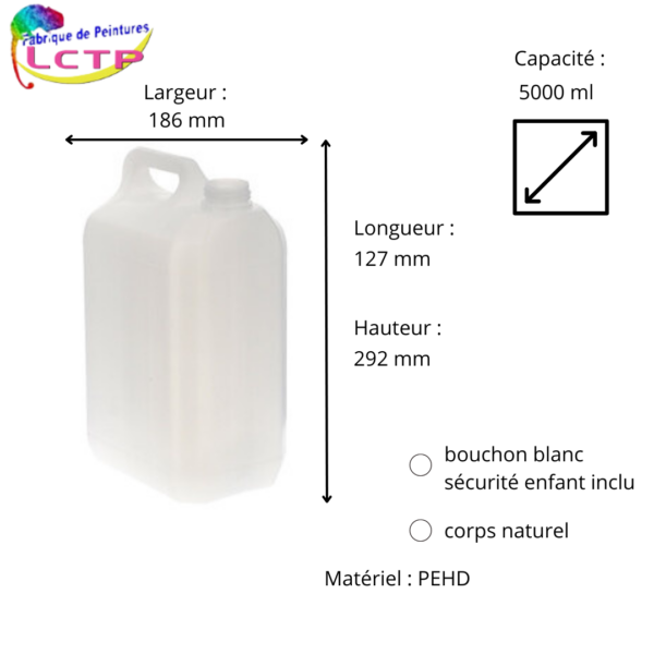 Jerrican naturel 5 L PEHD + bouchon sécurité enfant inclu – Image 2