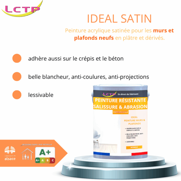 IDÉAL SATIN - blanc satiné pour MURS & PLAFOND. Résistance salissure & abrasion – Image 2