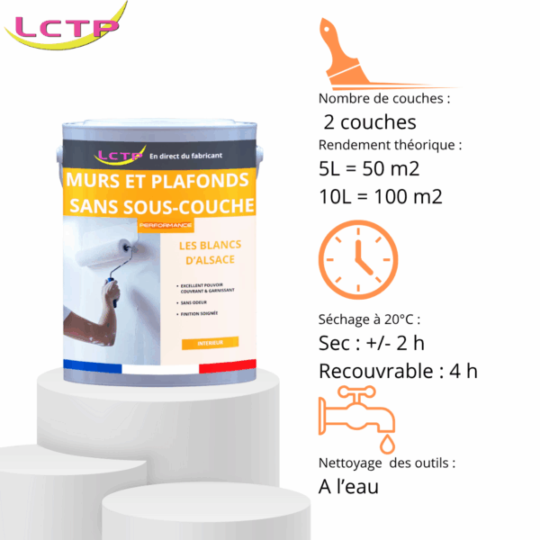 PEINTURE BLANCHE murs et plafonds neufs spéciale sans sous couche – Image 3
