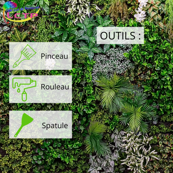 Outils à utiliser avec la colle professionnelle plantes et mousse pour végétaux stabilisés et décorations végétales.