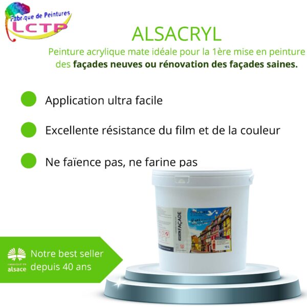 ALSACRYL - idéale pour la 1ère mise en peinture des façades neuves ou rénovation des façades saines. – Image 2
