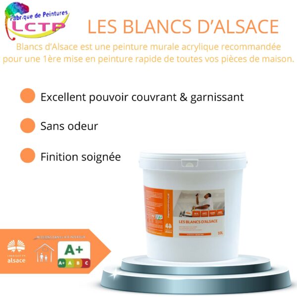BLANCS D'ALSACE - HAUTE QUALITE blanc mat pour MURS & PLAFOND NEUFS. Un mat lessivable & couvrant – Image 2